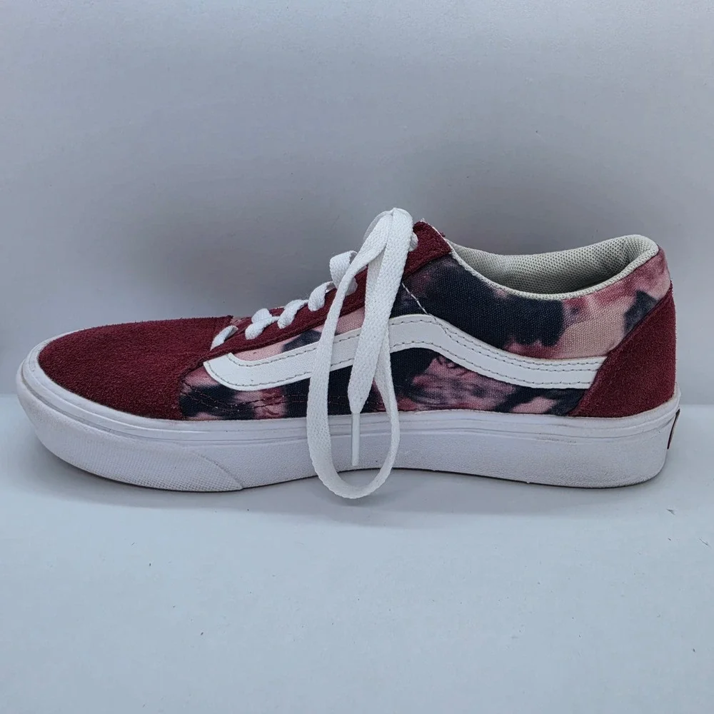 Vans Old Skool ComfyCush Burgundy TieDye Suede Canvas Sneakers Womens 7 Mens 5.5